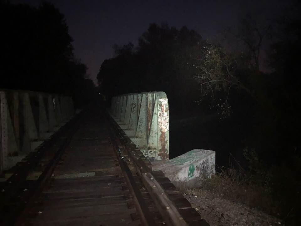 railroad, darkness, trees