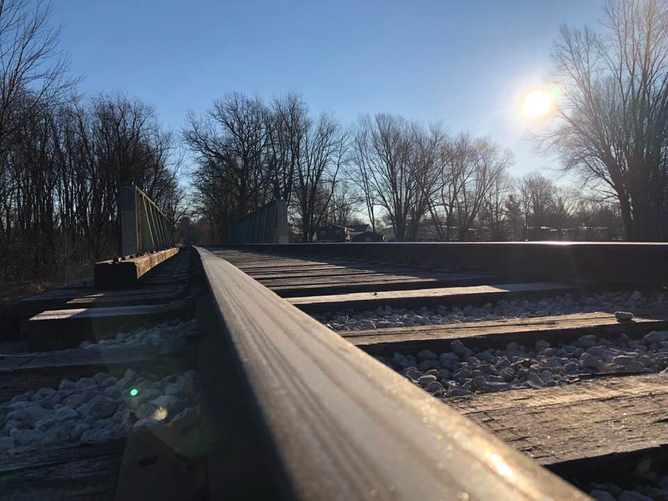 railroad, sunshine, blue sky, trees