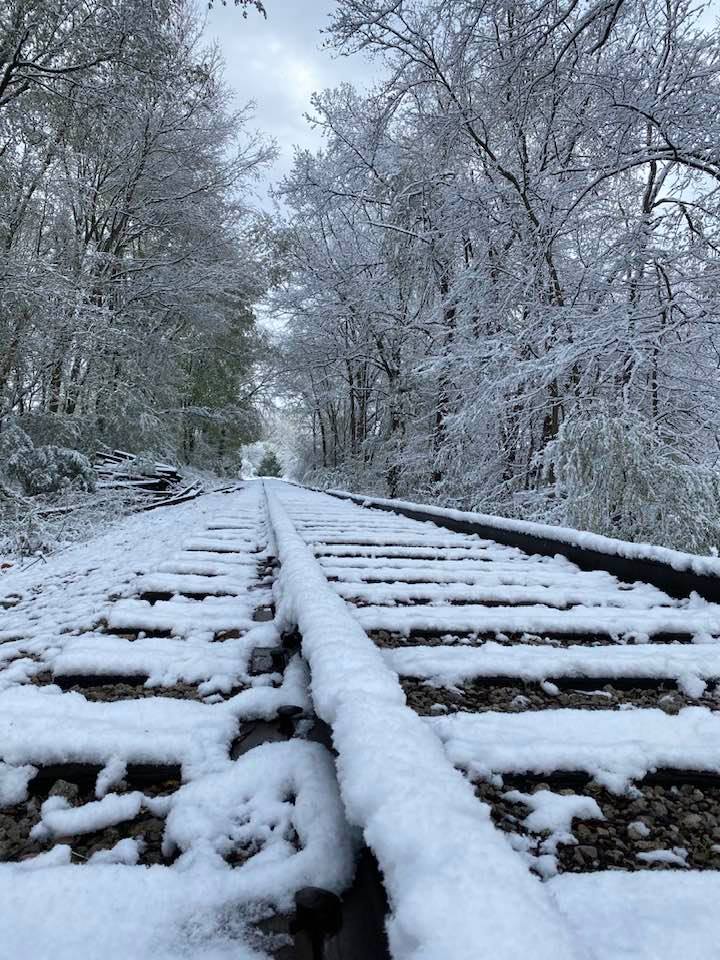 Train tracks in the snow