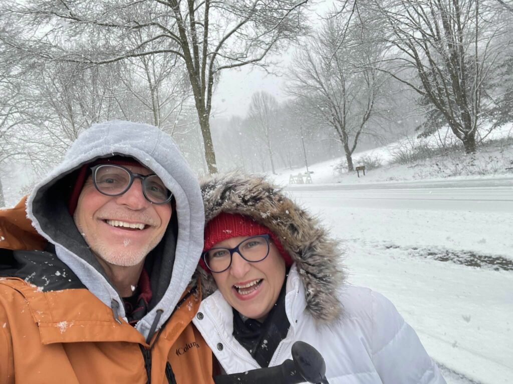 Opa Runs and Sherry Carnahan in the snow