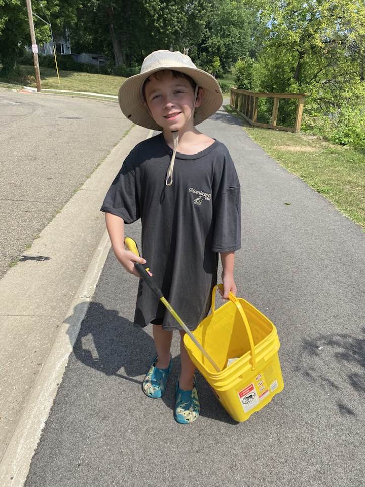 Grant collecting trash