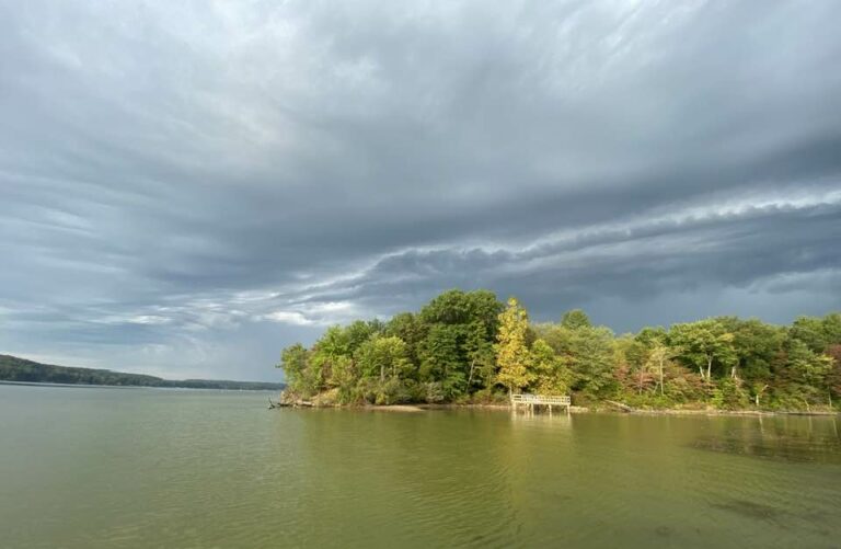 looking across a lake with storm clouds